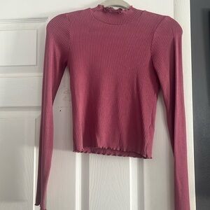 Pink Ribbed Mock Neck Long Sleeve
